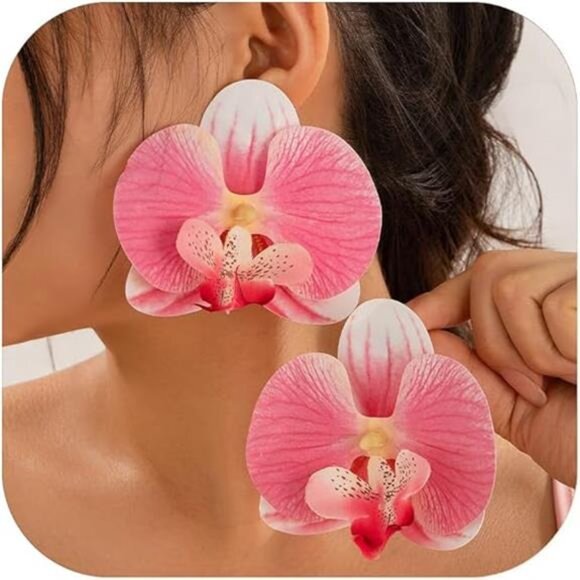 Orchid Flower Earrings – Colorful Statement Floral Jewelry, Nature-Inspired - Picture 3 of 3